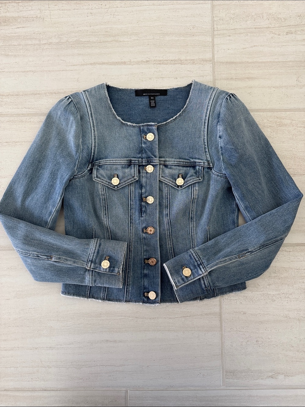 White House Black Market Denim Button-Front Jacket - Blue